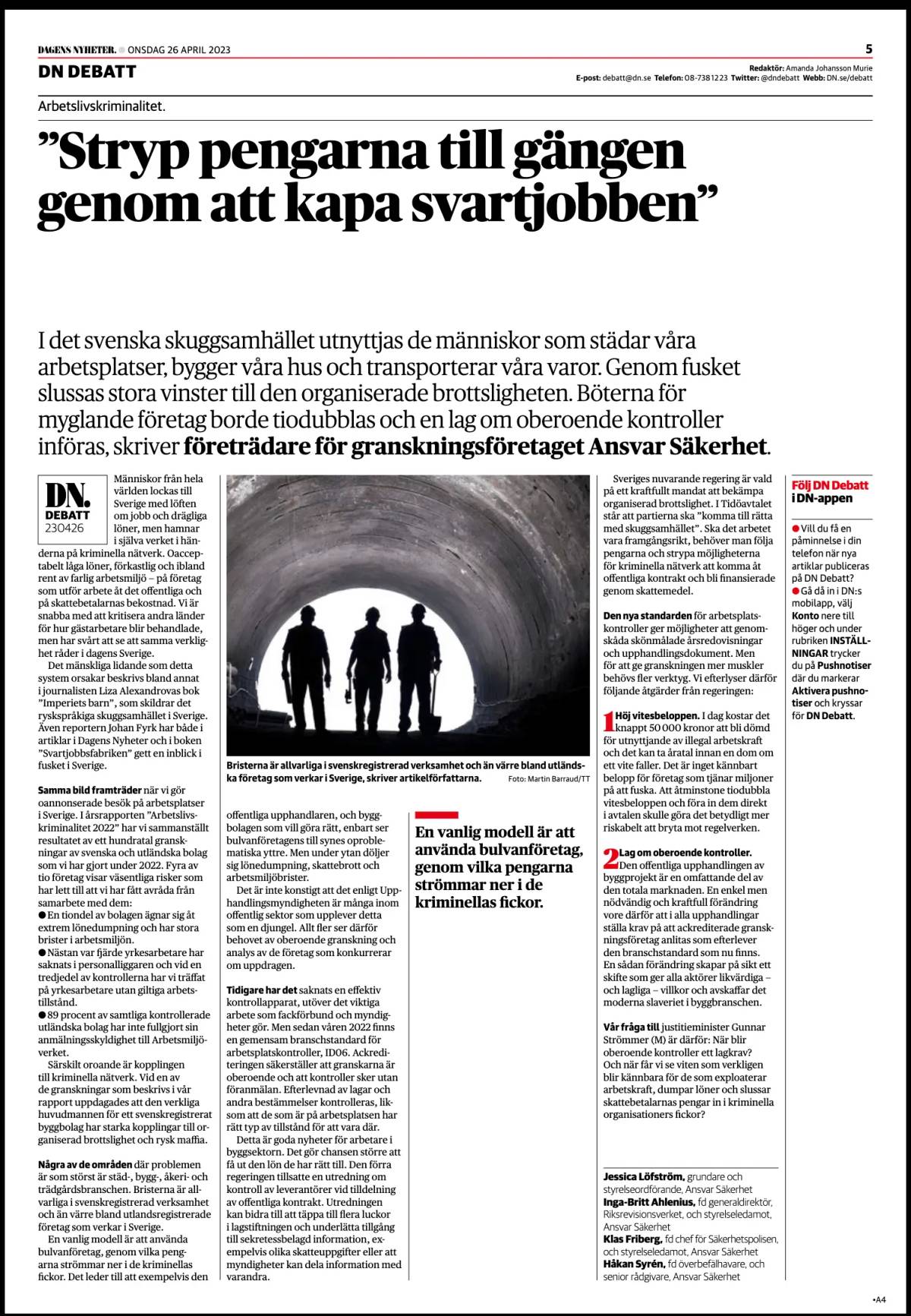 Ansvar & Säkerhet, DN Debatt