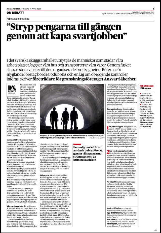 Ansvar & Säkerhet, DN Debatt