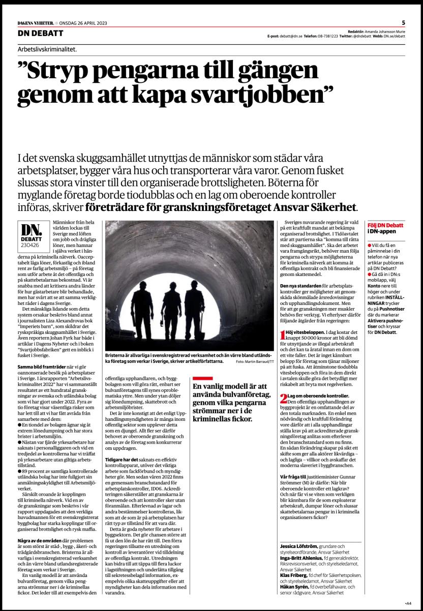 Ansvar & Säkerhet, DN Debatt